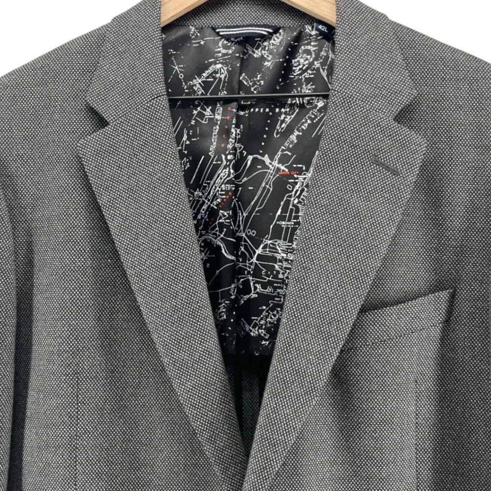 Nautica Mens Preppy Blazer 42L Gray Black Micro Pattern Sport Coat‎ Map Lining